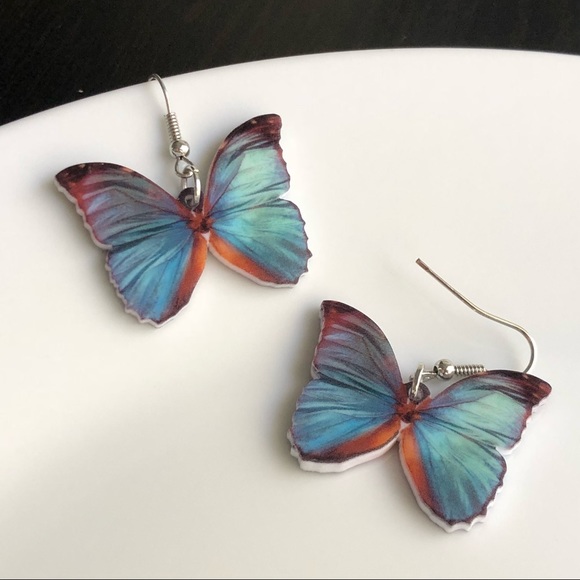 NEW Acrylic Morpho Butterfly Earrings - Picture 2 of 6